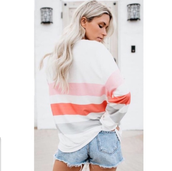 Long Sleeve Off Shoulder Stripe Top - Picture 3 of 8